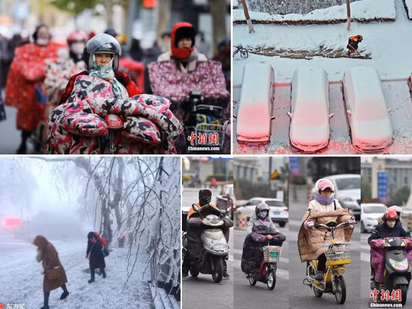 Người Trung Quốc... “trùm chăn” ra đường trong đợt rét kỷ lục