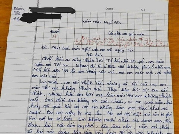 Bài văn gây sốt MXH: "Em rất thích Tết nhưng vì Tết mà mẹ mệt thì em không thích nữa"