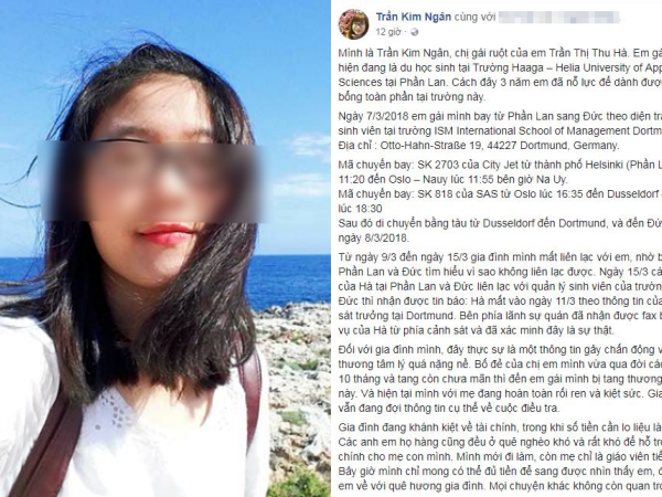Gia đình của nữ sinh bị sát hại tại Đức kêu gọi trợ giúp để đưa nạn nhân về nhà