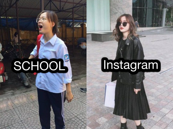 Hình ảnh khác nhau "một trời một vực" của con gái khi đi học và khi "lên đồ"