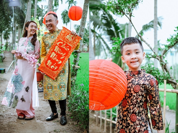 Cặp đôi nghệ sĩ Thu Trang - Tiến Luật mang con trai cưng vào clip hài Tết