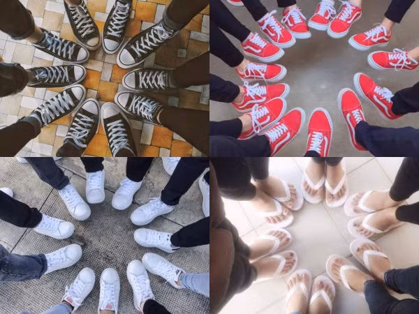 Áo đồng phục xưa rồi, giờ lớp người ta chơi hẳn cả loạt giày giống nhau cơ!