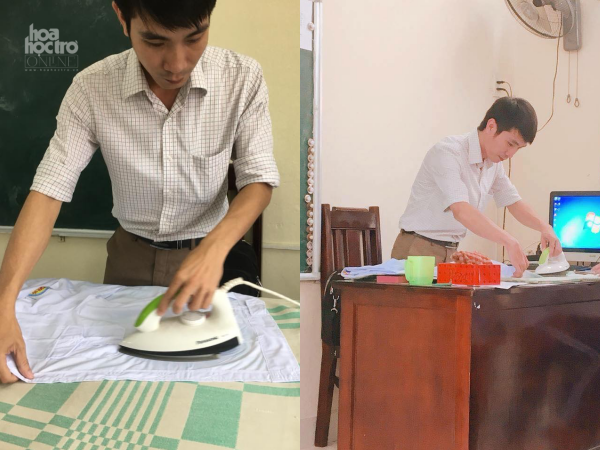 Giúp học sinh là (ủi) đồng phục để mặc khai giảng: Làm gì có ai thương trò như thầy giáo này!