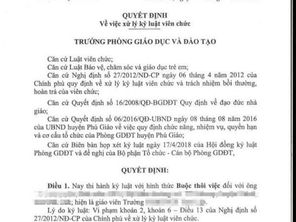 Bình Dương: Buộc thôi việc giáo viên sờ vùng “nhạy cảm” của học sinh