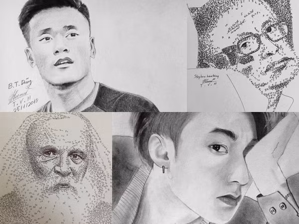 Tròn mắt trước bộ ảnh vẽ chân dung bằng công thức của nam sinh Hải Dương