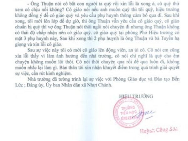Vụ cô giáo bị phụ huynh ép quỳ: Hiệu trưởng nhận trách nhiệm!