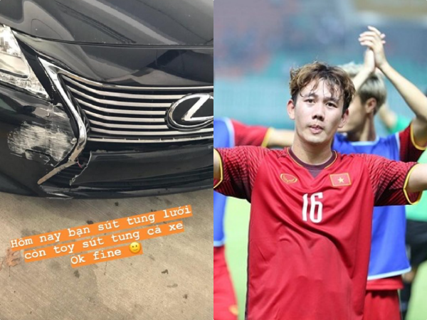 Trong khi Minh Vương tỏa sáng vì sút thủng lưới Hàn Quốc, bạn gái anh chàng lại sút.. hỏng xe