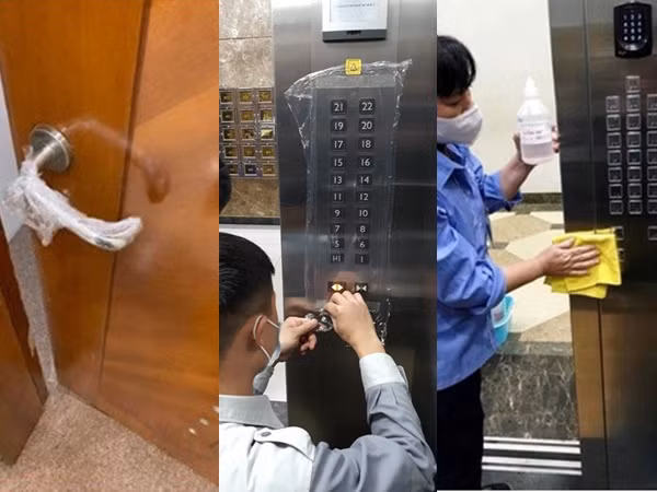 Chung cư Hà Nội thi nhau "dùng chiêu" bọc nilon chống dịch corona