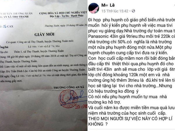 Đăng thông tin họp phụ huynh đầu năm lên Facebook, bị công an mời lên làm việc