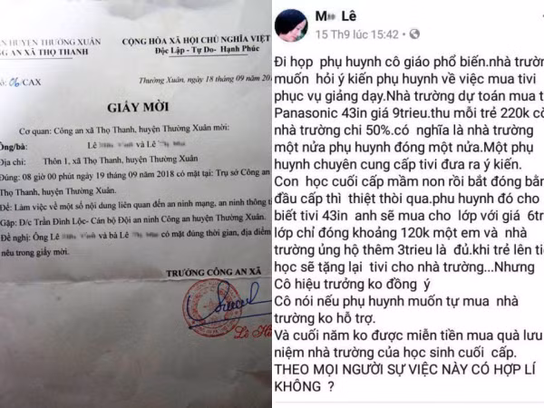 Đăng thông tin họp phụ huynh đầu năm lên Facebook, bị công an mời lên làm việc