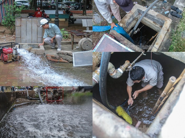 Chung cư Hà Nội súc xả bể nước sau sự cố nhiễm bẩn