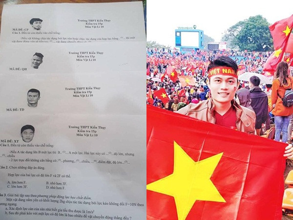 Thầy giáo Hải Phòng dùng tên Quang Hải, Tiến Dũng làm mã đề thi Vật lý