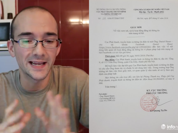 Đơn vị chức năng Bộ TTTT đã gửi giấy mời Daniel Hauer đến làm việc