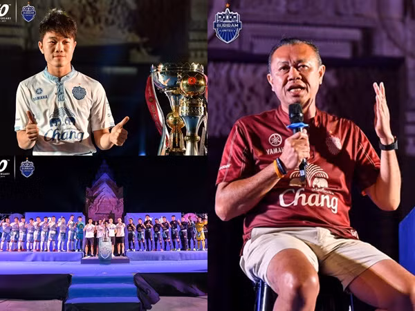 Xuân Trường bảnh bao bên cạnh cúp vô địch Thái League của Buriram