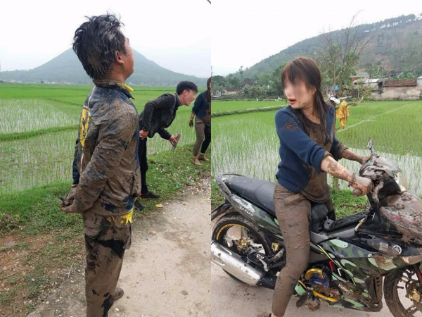 Để bạn gái đèo đi du Xuân, cặp đôi ngã sấp mặt xuống ruộng, "ăn no" bùn đất