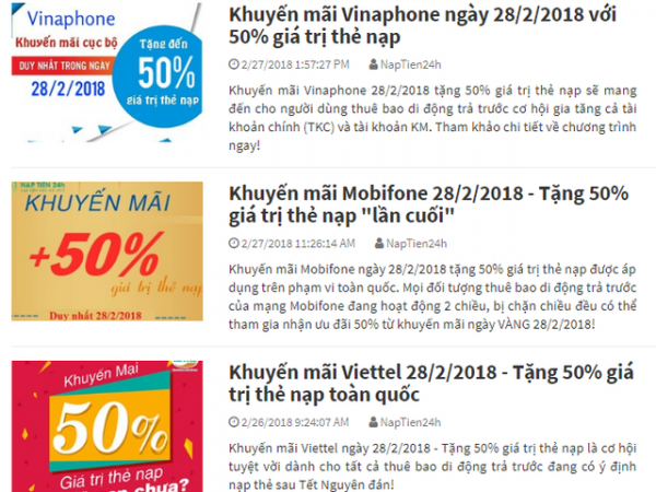 Ngày 28/2, các nhà mạng khuyến mại 50% lần cuối cho thuê bao trả trước