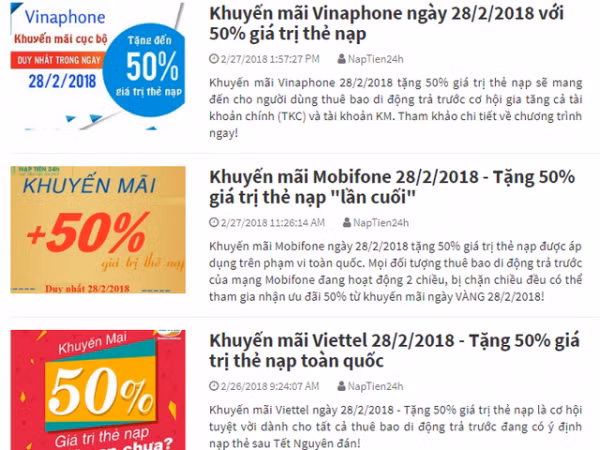 Ngày 28/2, các nhà mạng khuyến mại 50% lần cuối cho thuê bao trả trước