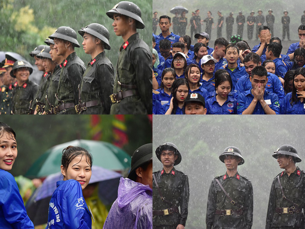 Xúc động hình ảnh ướt đẫm nước mưa của lực lượng an ninh ngày Giỗ Tổ