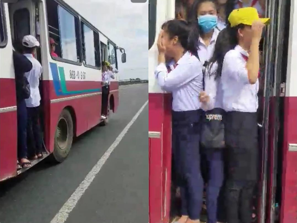 Xác minh sự việc nhiều học sinh đu bám ở cửa xe khách khi đang chạy trên đường