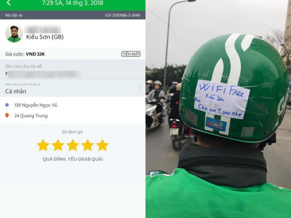 Đặt pass wifi "cho em 5 sao nhé", tài xế GrabBike chiếm trọn cảm tình của khách hàng
