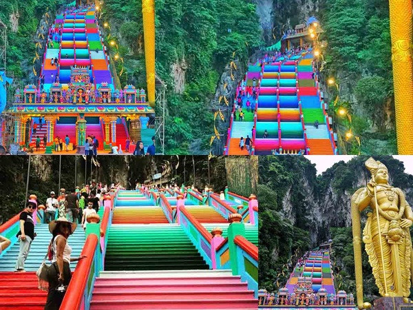 Vượt 272 bậc thang cầu vồng để đến ngôi đền cầu được ước thấy