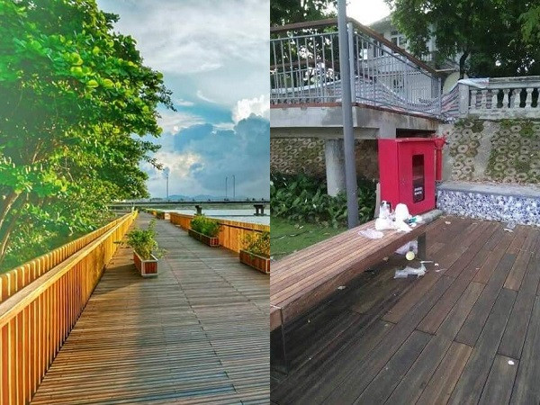 Chưa kịp đẹp bền lâu, cầu đi bộ lát gỗ lim đình đám ở Huế đã trở nên "xấu xí"