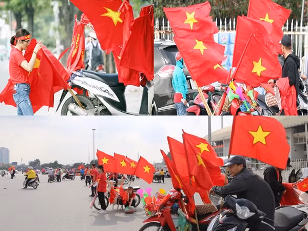 Trước giờ bóng lăn, người hâm mộ Việt Nam rục rịch cờ đỏ "tiếp sức" các cầu thủ