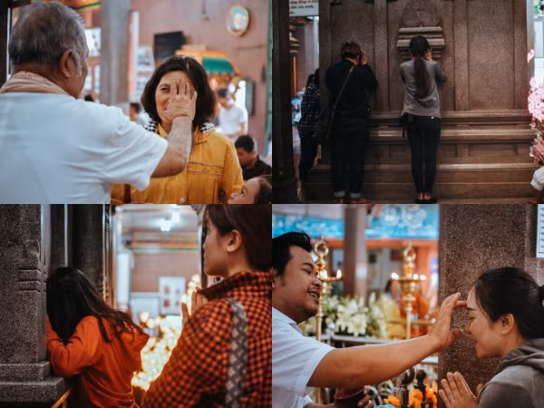 Nườm nượp đi chùa, người Sài Gòn úp mặt vào tượng nói chuyện, bôi ấn đỏ lên mặt cầu may
