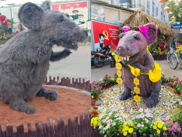 Dân mạng "choáng" khi ngắm linh vật chuột được trang điểm "lòe loẹt" như phim kinh dị