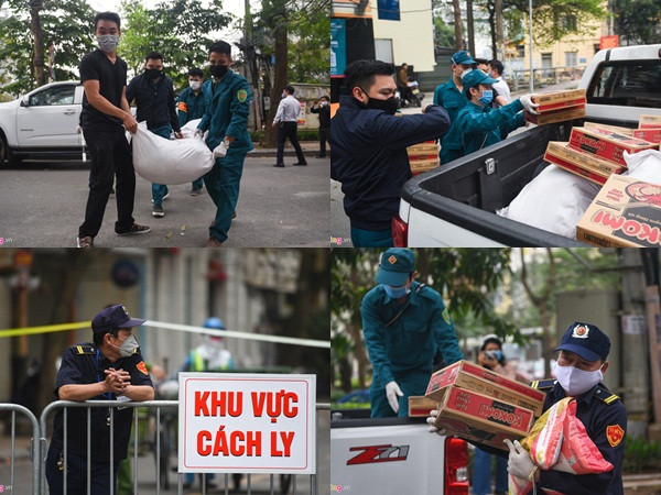 Chuyển thực phẩm cho người dân được cách ly ở Trúc Bạch