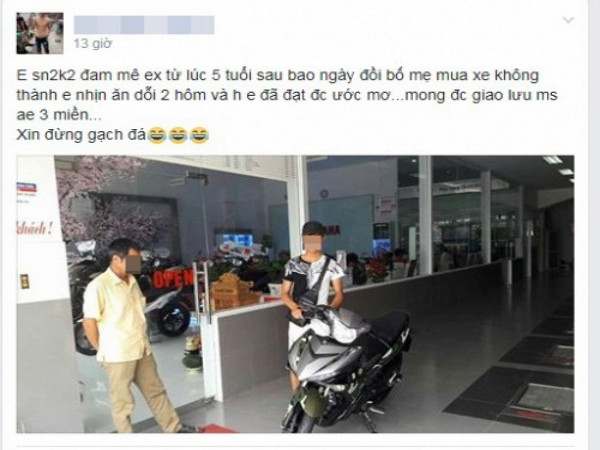 10x tự hào khoe thành tích nhịn ăn hai ngày để đòi bố mẹ mua xe máy phân khối lớn