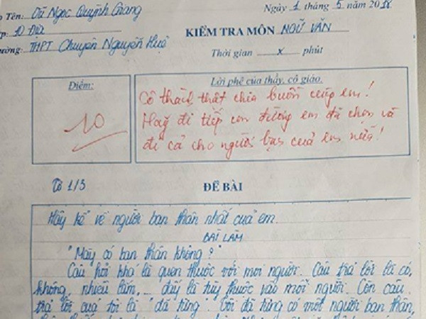 Bài văn điểm 10 về người bạn thân đã mất khiến nhiều người rơi nước mắt