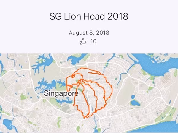 Chàng trai đạp xe 75,4 km vòng quanh Singapore để vẽ bản đồ hình đầu sư tử 