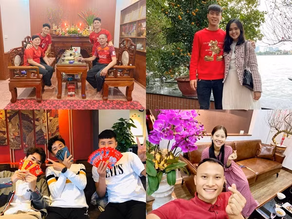 Các cầu thủ vui vẻ bên gia đình dịp năm mới