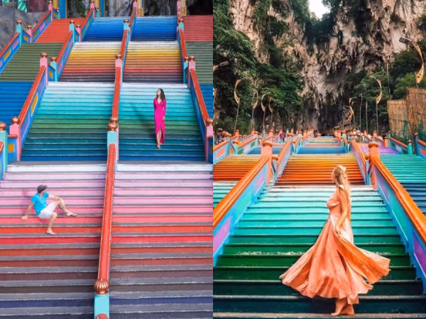 12 năm xuất hiện 1 lần, bậc thang cầu vồng ở "thánh địa tôn giáo Hindu" trở thành "hot-trend"