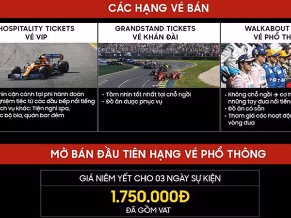Vé xem đua xe F1 tại Hà Nội khởi điểm từ 1.750.000 đồng