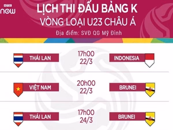 VOV, VTC độc quyền phát sóng trực tiếp bảng K vòng loại U23 châu Á