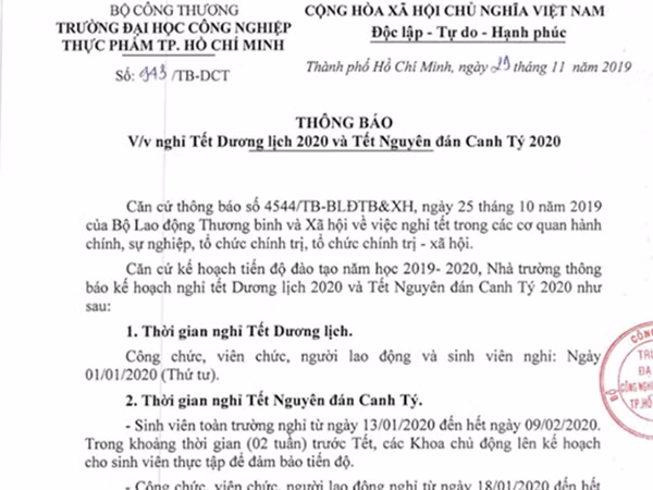 Có trường cho sinh viên nghỉ Tết Nguyên đán Canh Tý 2020 gần một tháng