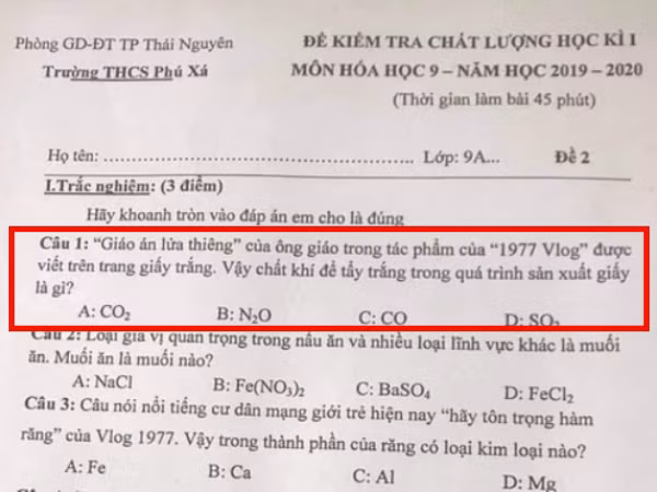 Đưa hiện tượng "1977 Vlog" vào đề thi môn Hóa, trường học gây tranh cãi cộng đồng mạng