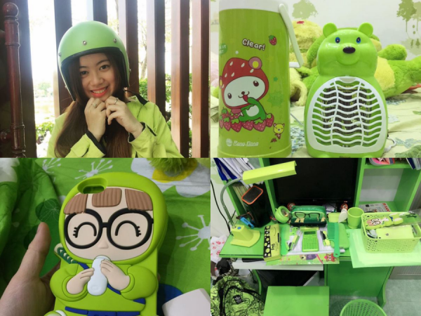 Nữ sinh Y Dược cuồng màu xanh lá, từ giường, bàn học cho đến băng đô cài đầu…