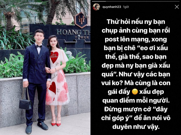 Chụp ảnh với bạn trai lại bị chê "vừa già vừa xấu", bạn gái Duy Mạnh đáp trả cực "gắt"