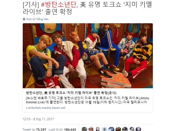 Xác nhận tham gia talkshow “Jimmy Kimmel Live!” của đài ABC, BTS lại gây bất ngờ lớn!