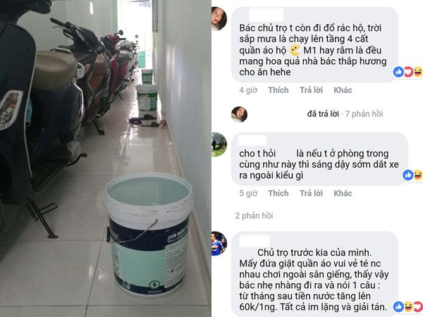 Chủ nhà trọ Đà Nẵng đáng yêu sáng sớm xách cho mỗi phòng một xô nước