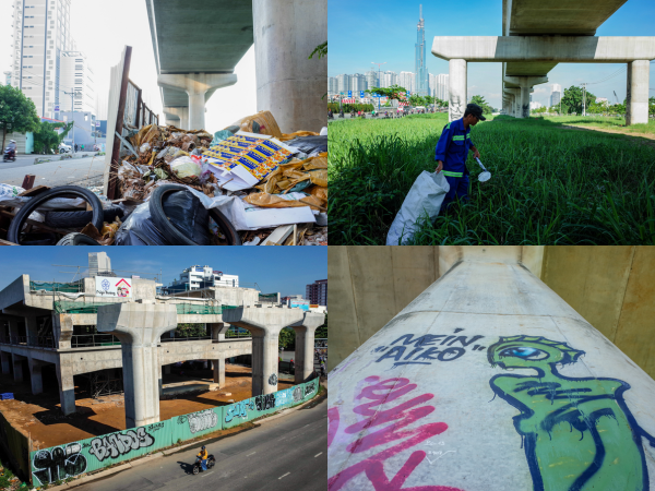 Trụ tuyến metro đầu tiên của TP.HCM bị bôi bẩn