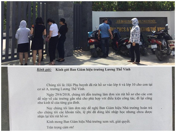 Phụ huynh kí đơn tập thể: Trường Lương Thế Vinh vẫn không trả phí tuyển sinh