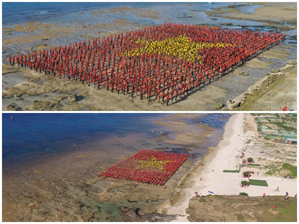 Kỷ lục Việt Nam số người hát Quốc ca, tạo hình lá cờ Tổ quốc trên biển