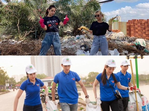 Không chỉ các bạn trẻ mà đông đảo sao Việt cũng tích cực tham gia vào "Thử thách dọn rác" 