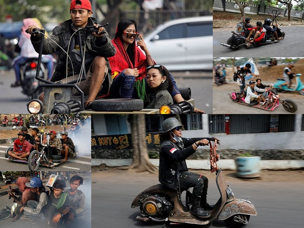 Rùng mình trước những “quái xế” Vespa ở Indonesia