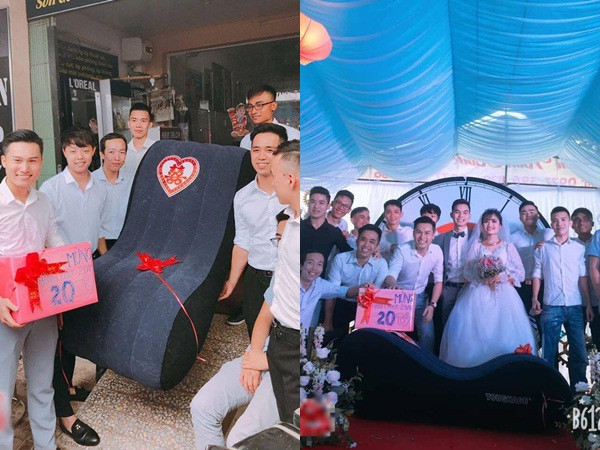 Hết tặng quà cưới thời bao cấp, hội bạn thân nhà người ta tâm lý tặng hẳn ghế tình yêu