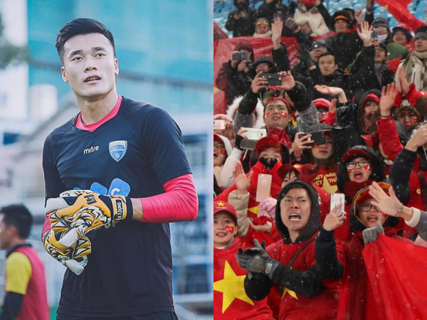 CĐV Việt Nam nán lại trên sân hát "Chúc mừng sinh nhật" tặng thủ môn Bùi Tiến Dũng